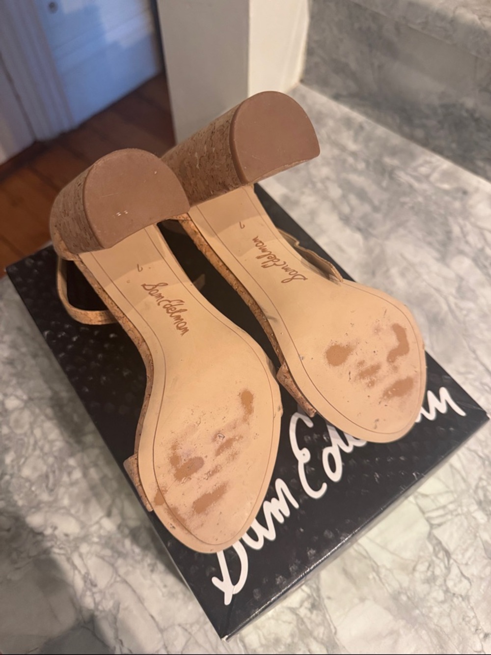 Sam Edelman Yaro Cork Ankle-Strap Block Heel in Natural Tan - Picture 2 of 5
